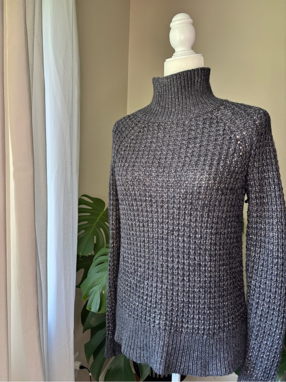 LOFT Charcoal Waffle-Knit Turtleneck Sweater